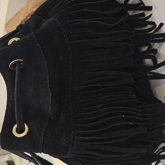 Sezane Black Suede Fringe Bucket Bag, GUC, IYKYK, French Chic, Quiet Lux - Picture 5 of 13